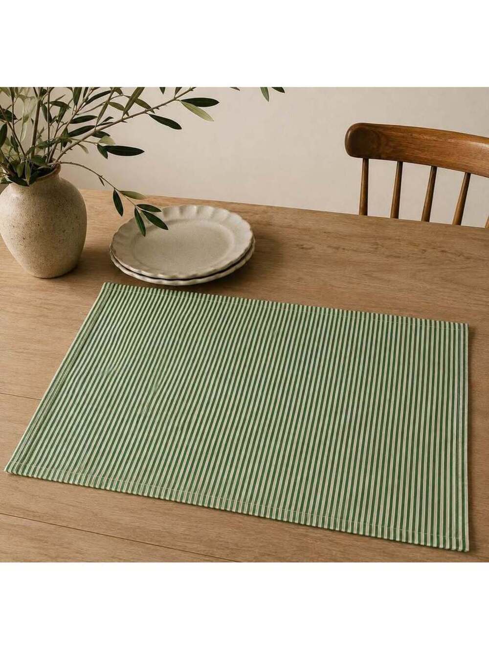 Ralph Lauren Green White Ticking Stripe Placemats Set of 4 Cotton 12x21 NEW